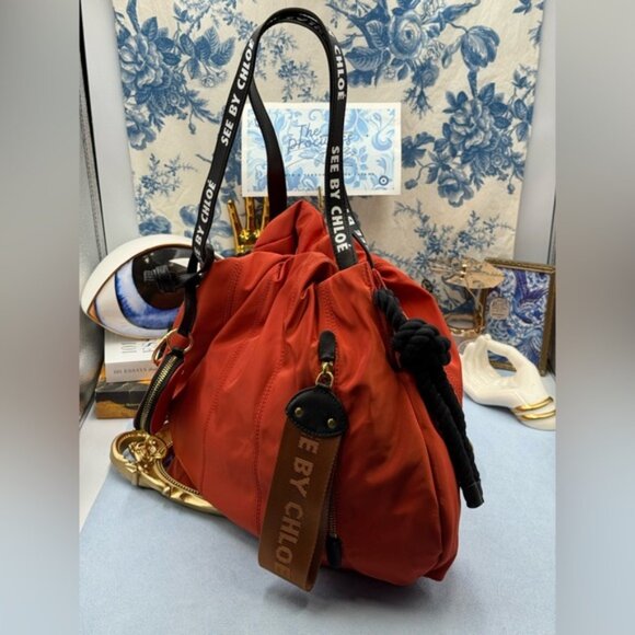 🆕 SEE BY CHLOE 🧿 NWOT Flo Shoulder Bag, Red Nylon - Picture 5 of 15